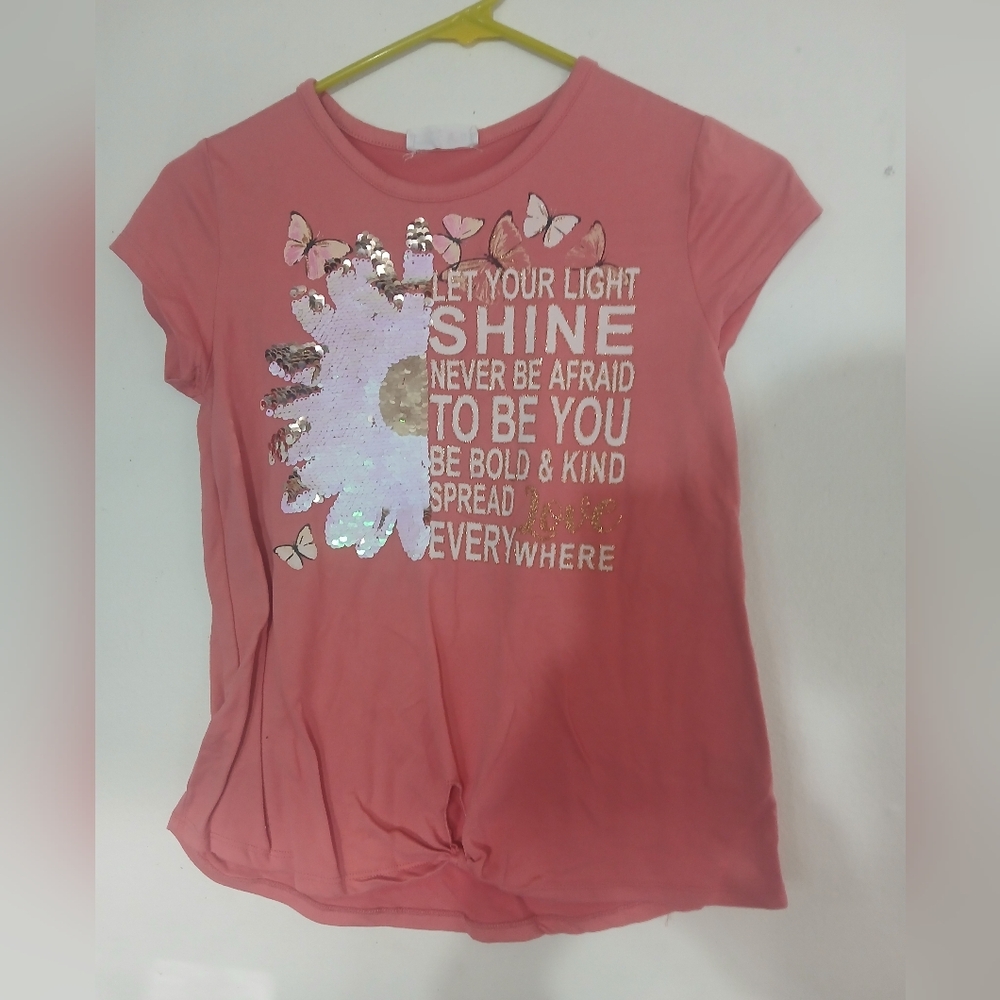 Beautees Pink Short Sleeve Tee with Sequin Design (0317)
